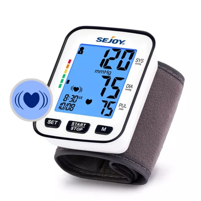 Digital Wrist Blood Pressure Monitor BP Machine Large Cuff Auto Wireless Backlit