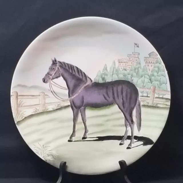 Vintage 14" Hand Painted in Macau Black Horse China Porcelain Decorative Plate