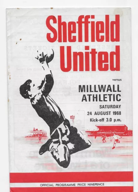 1968/69 Sheffield United v Millwall Athletic Football Programme