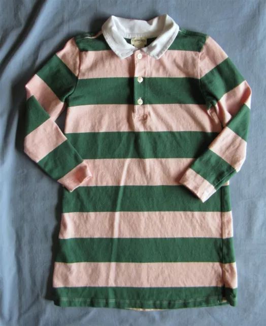 Crewcuts Striped Rugby Dress Pink Green Cotton Polo J. Crew Girls Size 5 EUC