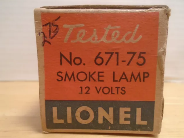 Vintage Lionel #671-75 Smoke Lamp 12 Volts Mint In Original Box