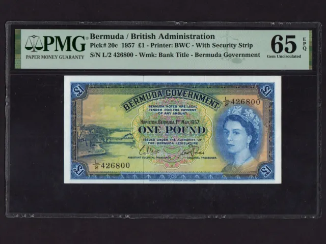 Bermuda:P-20c, 1 Pound , 1957 * QEII * PMG Gem UNC 65 EPQ *