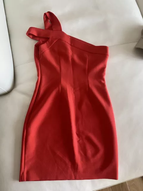 Zara River Island abito una spalla corallo rosso 8 piccolo 36