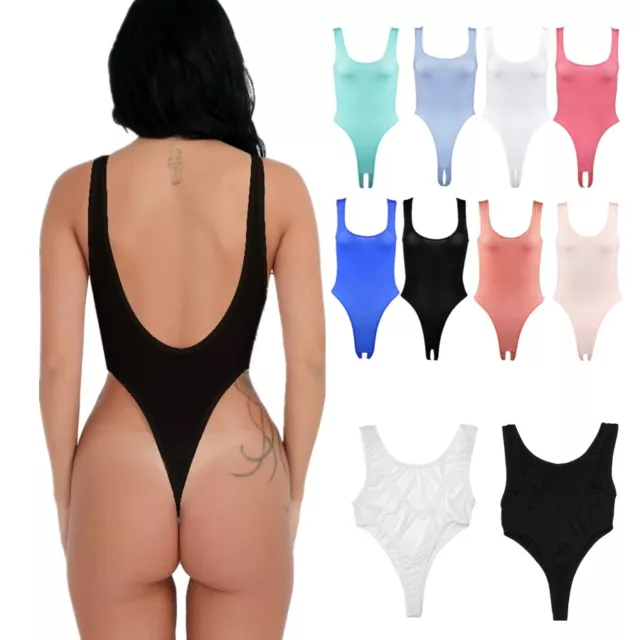 UK Womens Sexy See-through Thong Leotard High Cut Bodysuit Lingerie Swimwear