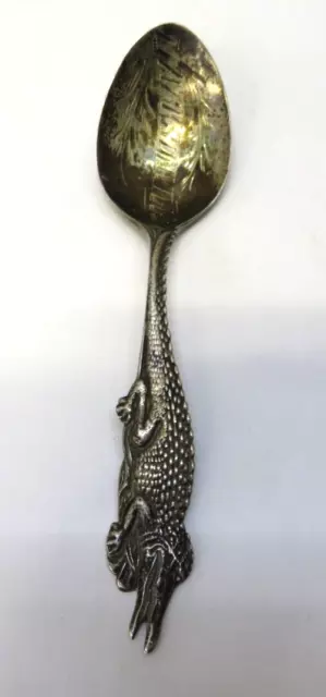 Antique Sterling Silver Souvenir Spoon Jacksonville Florida Alligator 2