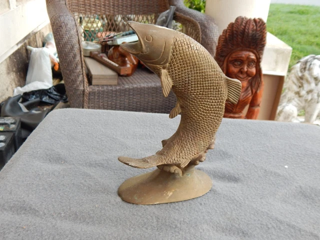 Vintage Brass Salmon? Fish Statue,Figure,Trophy Estate Find