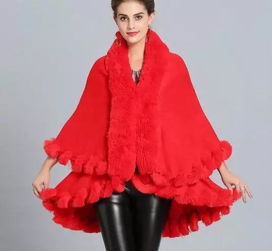 Faux Fox Fur Collar Cape Poncho Womens Winter Warm Shawl Jacket Party Casual New