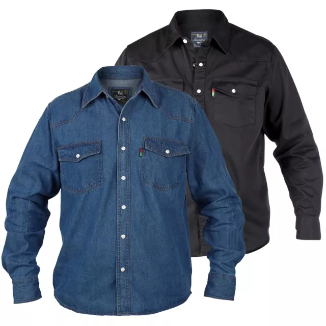 Duke Quality New Mens Blue Denim Shirt Long Sleeve Casual Classic Western Black