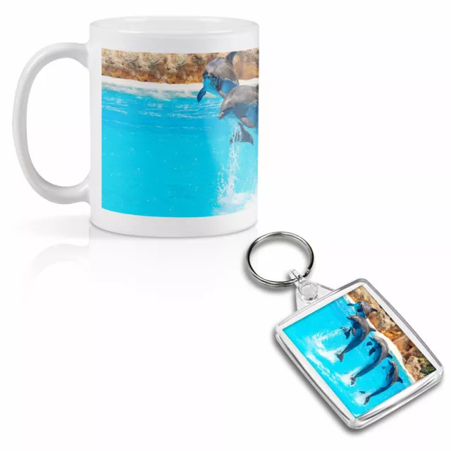 Mug & Square Keyring Set - Jumping Dolphins Dolphin  #12949