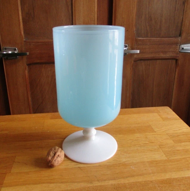 Ancien vase à fleurs en opaline décor floral émaillé vintage début 20ème