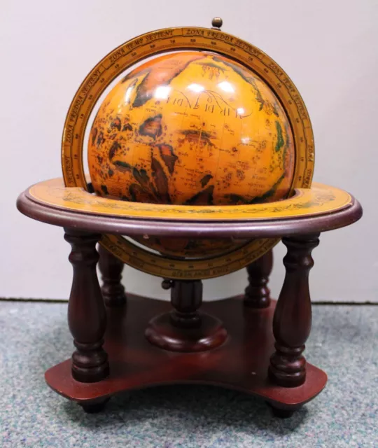 10" Inch World Desk Atlas Globe with Zodiac, Wooden Base, Vintage Reproduction