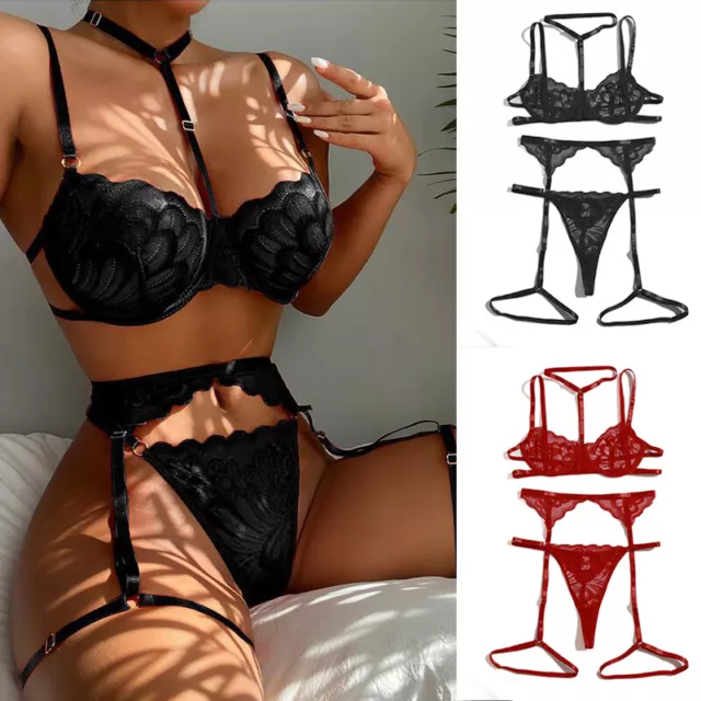 Donna Lingerie Sexy Pizzo Reggiseno Tanga Set Biancheria Intima Notte da Hot