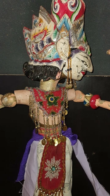 Marionnette à Tiges Ancienne - Dragon En Bois Et Tissu - Indonésie