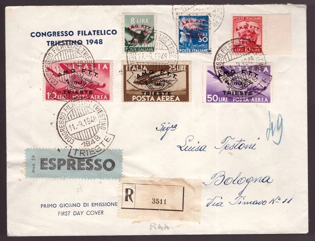 Italy Trieste AMG-FTT, 1948 Philatelic Expo set on registered cover     -EF26