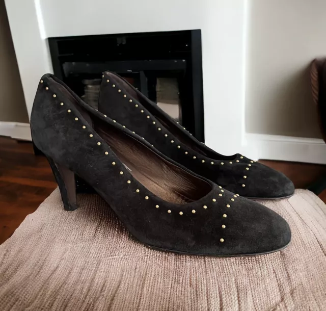 AGL Marla Black Suede Gold Studded Heels Pumps Size 37.5 US 7.5