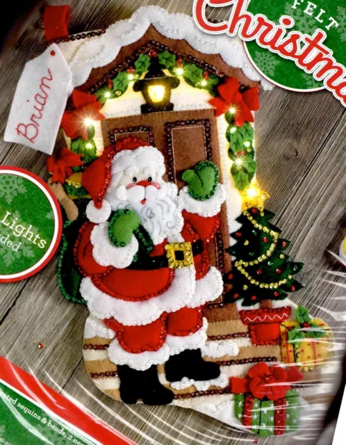 DMG DIY Bucilla Santa is Here Christmas Lighted Felt Stocking Kit 86893