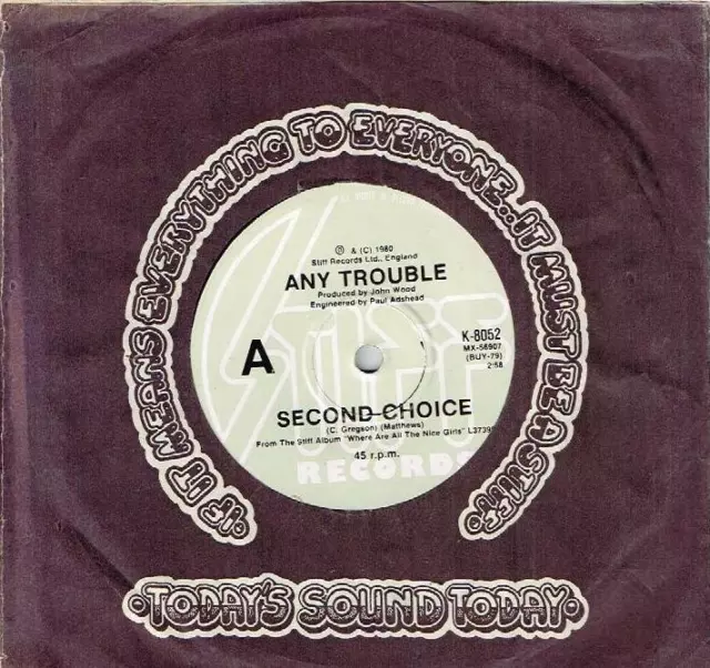 Any Trouble - Second Choice - Rare 7" 45 Vinyl Record - 1980