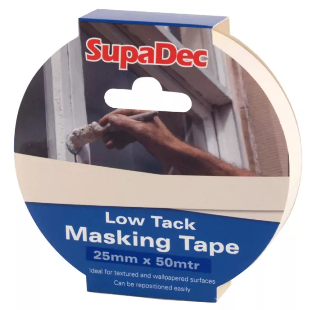 SupaDec DIY Painters Multi-Surface Low Tack Masking Tape Roll - 25mm x 50m