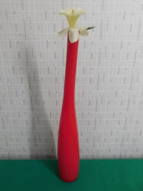 Very Tall Murano Style Red / Orange Bent Neck Bottle Vase.