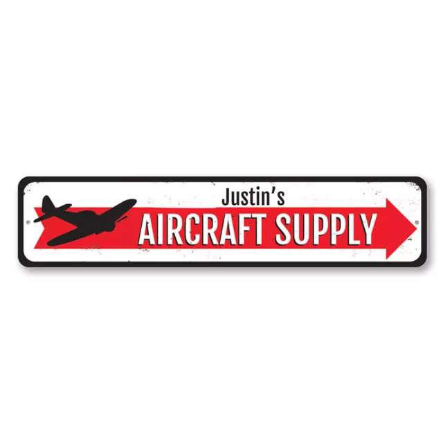 Aircraft Supply Sign, Personalized Directional Arrow Metal Wall Decor - Aluminum