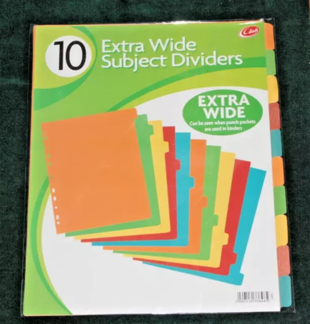 CLUB 10 Extra Wide Subject File Index Dividers Multi Coloured Tabs A4