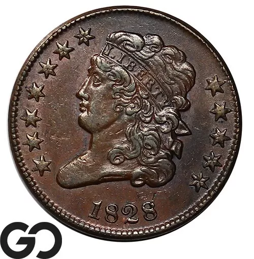 1828 Half Cent, Classic Head, 12 Stars, Nice Choice AU Early Date Type Copper