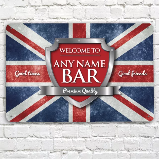 Personalised Bar Sign - Union Jack Flag - Chrome Beer sign metal Sign