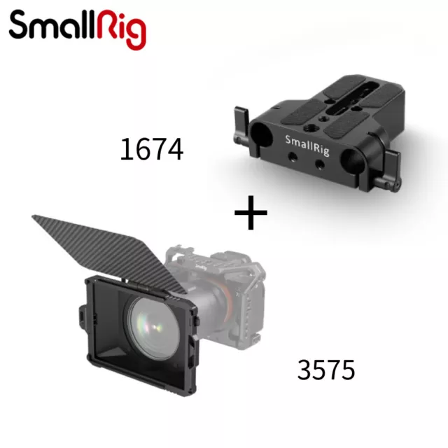 SmallRig Camera Matte Box Lite 3575 + Baseplate with Dual 15mm Rod Clamp 1674