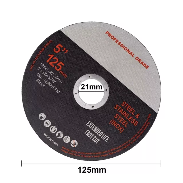 100 x 5" 125MM THIN ANGLE GRINDER CUT OFF METAL STEEL FLAP CUTTING DISC WHEEL 2