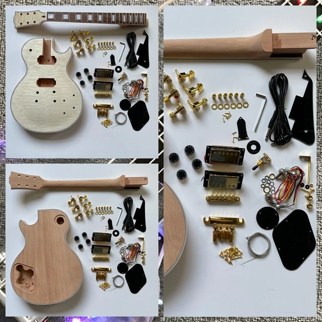 UNFINISHED DIY ELECTRIC Guitar Kits Solid Body Quilted Maple Veneer