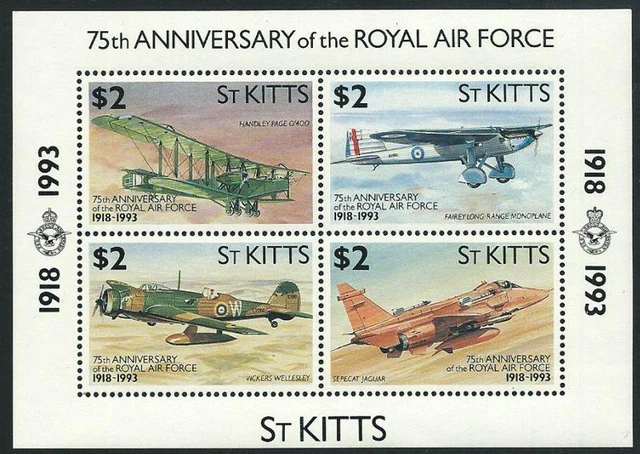 St. Kitts Royal Air Force. Souvenir Sheet Scott #355. Planes / Military 1993