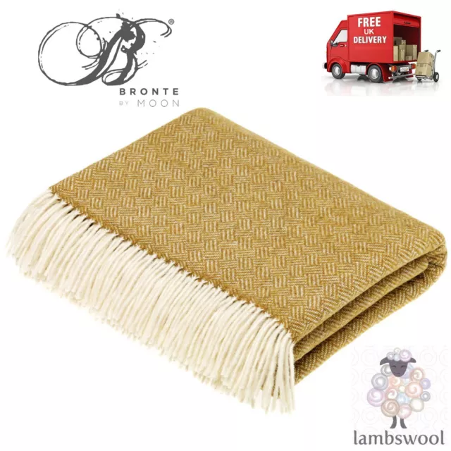 Bronte Parquet Gold Soft 100% Pure New Lambswool Blanket Throw UK Made Moons