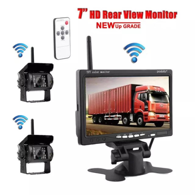 Wireless Dual Rear View Backup Camera System + 7" Monitor Kit For Truck Bus RV