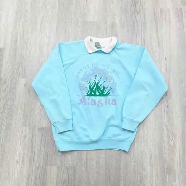 VINTAGE 90s Forget Me Not Alaska Collared Grandma Sweatshirt Size Large Women's