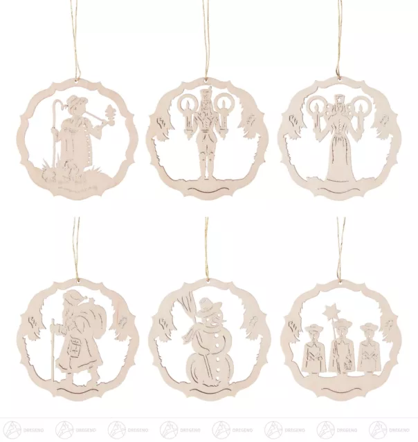 Baumschmuck Behang Weihnachtsfiguren im Ring, Satz 2 (6) B= x H=ca 6 cmx6 cm NEU