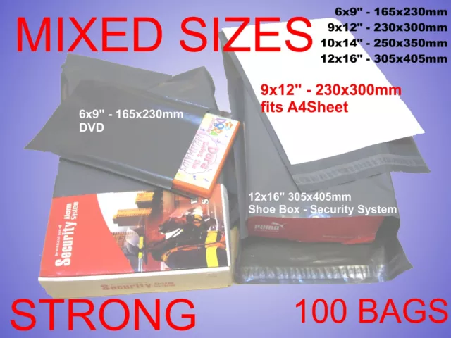 100 Mixed Grey Plastic Postal Mailing Postage Bags  Book Shoes Dress DVD Shirt