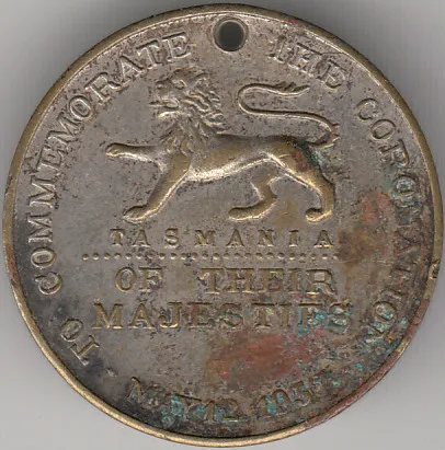 Medal 1937 Coronation KGV1 medal from Tasmania Australia Carlisle 1937/18a