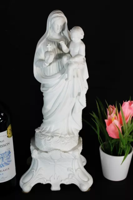 Antique XL signed Bisque porcelain madonna figurine statue angels putti rare