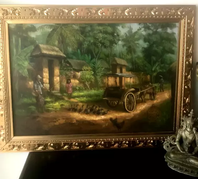 Vintage Original Oriental Asian Oil Painting Signed