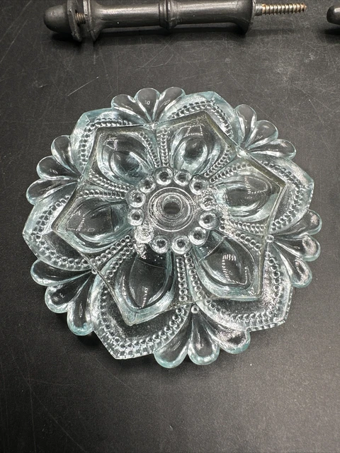 Set 2 Antique Victorian Aqua Glass Curtain Tie Backs 4 1/2" with Hardware 5