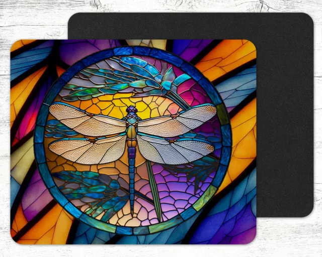 Dragonfly Stained Glass Style Print Neoprene Mouse Pad - Rectangle #3