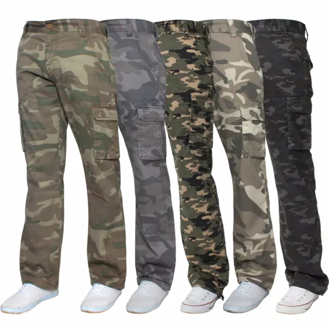 Kruze Mens Cargo Combat Trousers Army Camouflage Camo Casual Work Pants UK Sizes