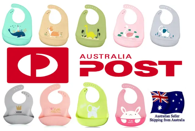 Premium Silicone Baby Bib With Pocket Catcher Roll Up Easy Clean Waterproof 🇦🇺