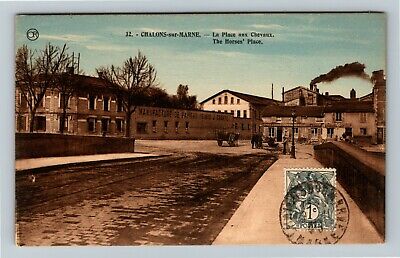 Chalons sur Marne France, La Place aux Chevaux Vintage Postcard