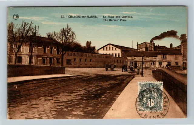 Chalons sur Marne France, La Place aux Chevaux Vintage Postcard