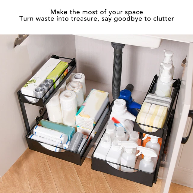 (L)Pull Out Countertop Organizer Metal Cabinet Storage Shelf Countertop
