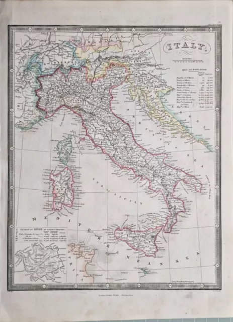 1872 Hand- Farbig Landkarte Italien Korsika Sardinien Lombardy Toskana Sizilien