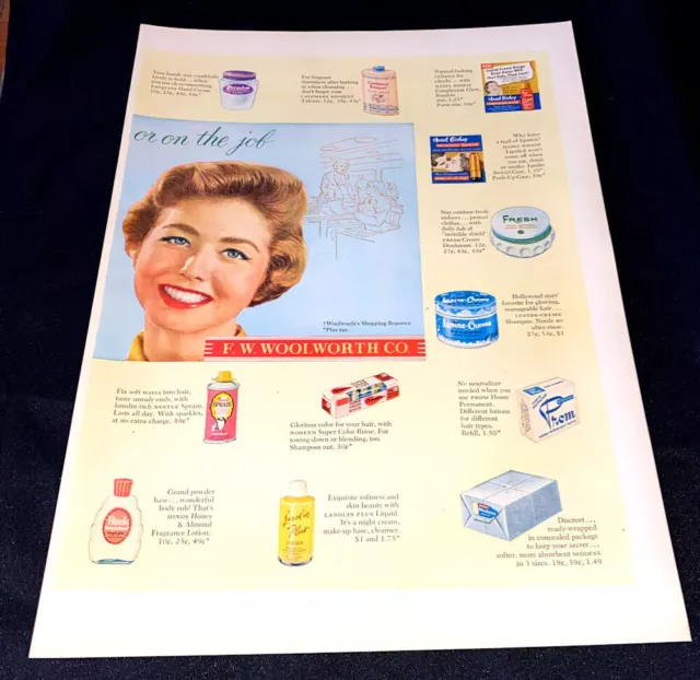1953 FW Woolworth Co 2 Page Large Vintage Print Advertisement Various Products