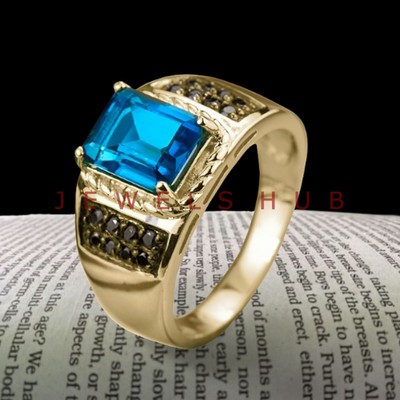 APS Naturel Bleu Gemme Topaze Avec 925 Bague en Argent pour Hommes #AP1024 