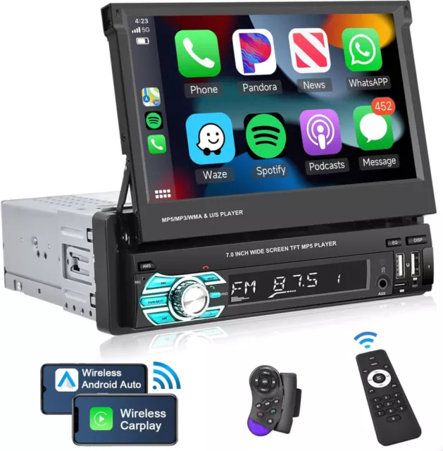 7" Single 1DIN flip Autoradio mit Apple carplay Android Auto TF USB MP5 Player